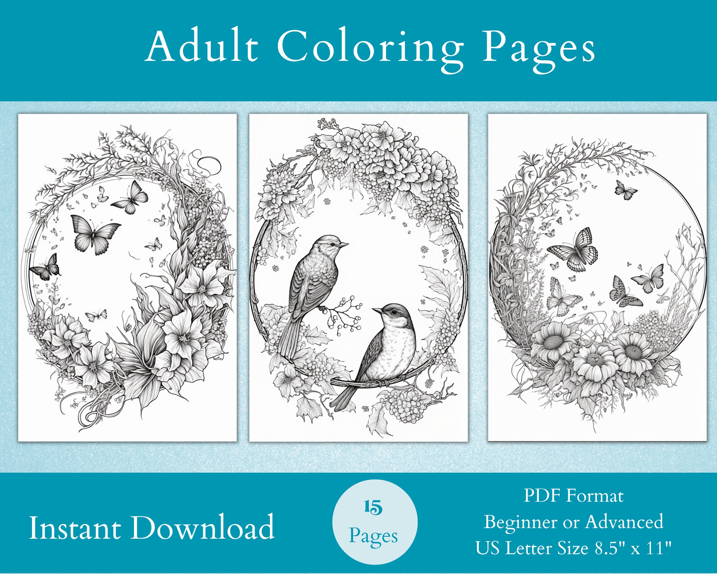 Birds and Butterflies Coloring Pages Etsy