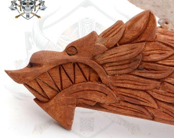 Mango de hacha de camping/caza único, hecho a mano y personalizado al estilo vikingo, con cabeza de lobo tallada, hacha pequeña, tomahawk de barba vikinga, regalo de Navidad