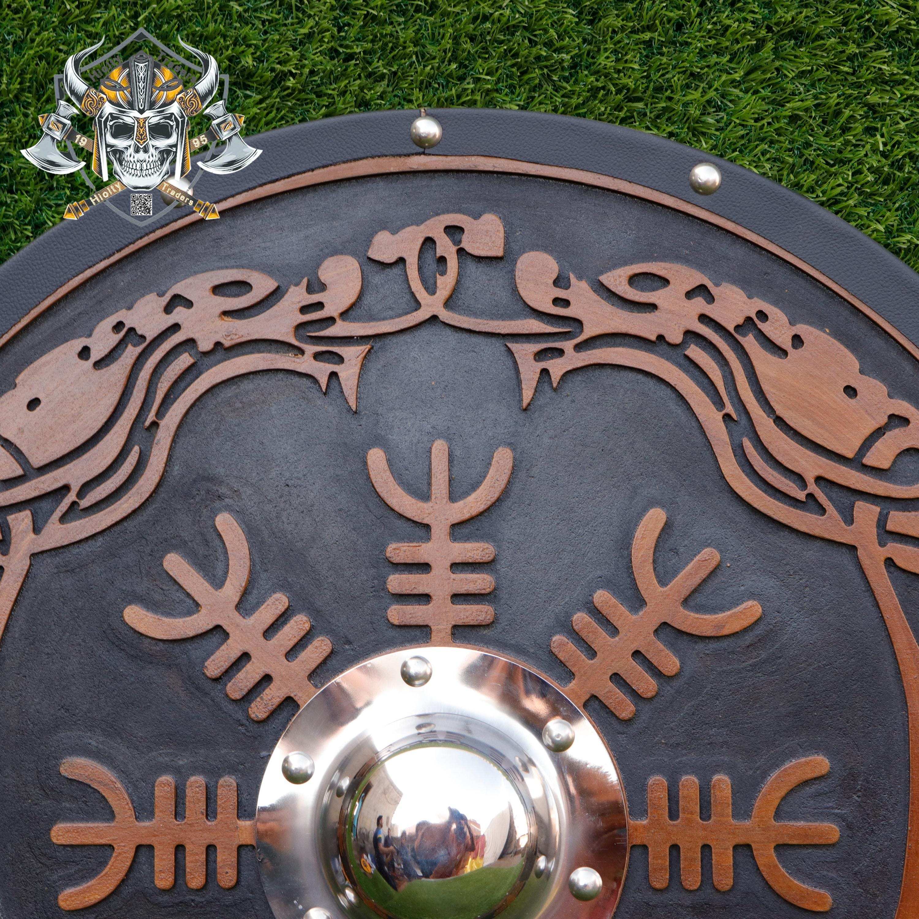 Easter Rune Medieval Viking Wolf Shield Hand-carved Norse Runes Viking Valhalla ...