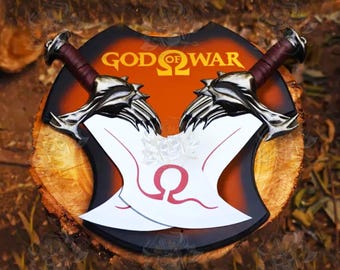 Hand Forged God of War  Kratos's Blades Of Chaos, God of War Blades of Chaos Sword Pairs Blades, Kratos Metal Cosplay Gift, Pro Wooden Stand