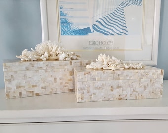 Beach Decor Seashell Boxes, Capiz Shell Storage Boxes, Luxury Coastal Home Decor Seashell Decorative Boxes - 2 SIZES