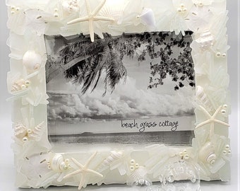 Beach Decor Sea Glass Wall Frame RUBY RED Coastal Decor Beach Glass Frame 10x13 OR 11x14 Nautical Decor Seaglass /& Seashell Frame