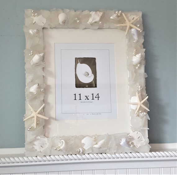 Beach Decor Sea Glass Wall Frame RUBY RED Coastal Decor Beach Glass Frame 10x13 OR 11x14 Nautical Decor Seaglass /& Seashell Frame