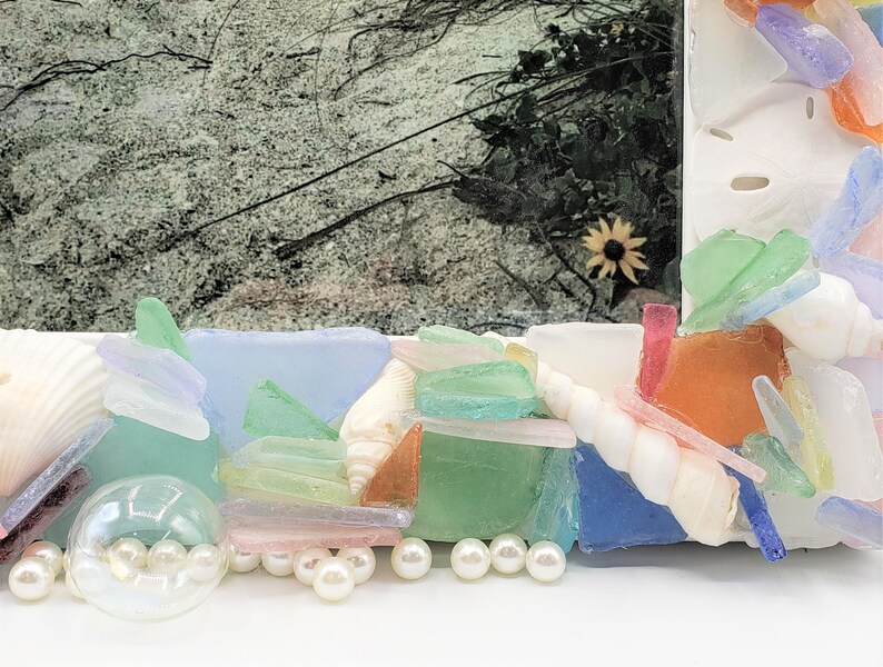 Sea Glass Picture Frame, Seaglass Frame for Sea Glass Art, Beach Coastal Decor, Beach Wedding Gifts 5x7 or 8x10 COLORFUL MIX image 8