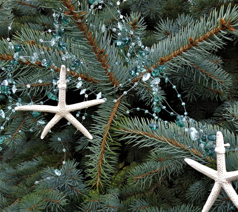 Beach Christmas Decor, Starfish Garland, Nautical Christmas Tree Garland, Coastal Christmas, White Starfish Beaded Garland, TEAL 5FT Bild 6