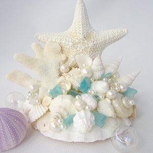 Beach Wedding Cake Topper, Nautical & Coastal Wedding Decor Cake Top, Starfish Coral and Shell Wedding Decor Cake Decoration image 1