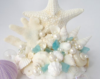 Beach Wedding Cake Topper, Nautical & Coastal Wedding Decor Cake Top, Starfish Coral and Shell Wedding Decor Cake Decoration