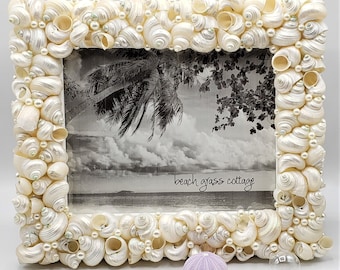 Beach Wedding Seashell Frame, Coastal Wedding Decor, White Shell Wedding Frame, Beach Wedding Gift Shell Frame, 10x13" WALL FRAME