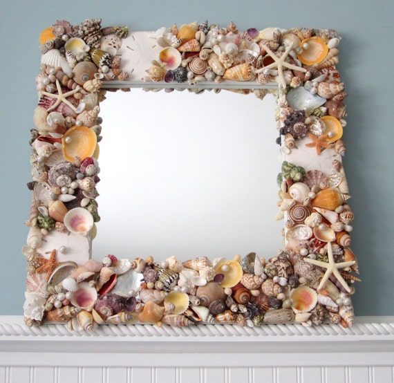 Beach Decor Shell Mirror Nautical Decor Seashell Mirror Etsy