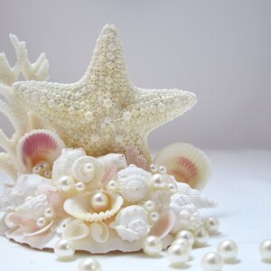 Beach Wedding Cake Topper, Nautical & Coastal Wedding Decor Cake Top, Starfish Coral and Shell Wedding Decor Cake Decoration image 2