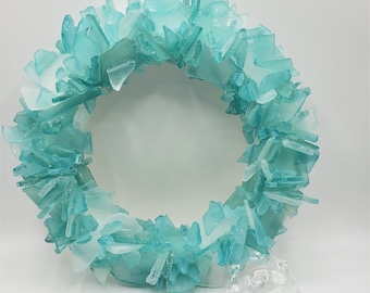 Beach Decor Sea Glass Wreath, Nautical Decor Sea Glass Art, Beach Glass Wreath, Seaglass Wreath, Beach Glass Art, Sea Glass Decor,  AQUA