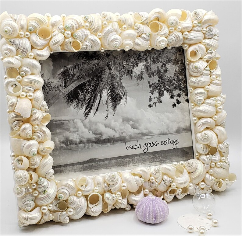 Beach Decor Seashell Frame, Nautical Coastal Decor Beach Wedding Gift or Shower Gift Shell Picture Frame, 5x7 image 3