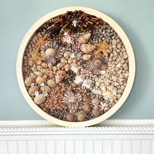 Seashell Wall Art, Beach Decor Coastal Decor Seashell Wall Hanging, Round Seashell Mosaic Beach Coastal Gift Beach Wedding Gift, 16.5 image 1