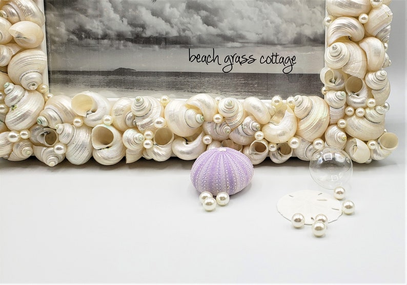 Beach Decor Seashell Frame, Nautical Coastal Decor Beach Wedding Gift or Shower Gift Shell Picture Frame, 5x7 image 7