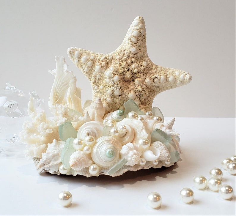 Beach Wedding Cake Topper, Nautical & Coastal Wedding Decor Cake Top, Starfish Coral and Shell Wedding Decor Cake Decoration image 7