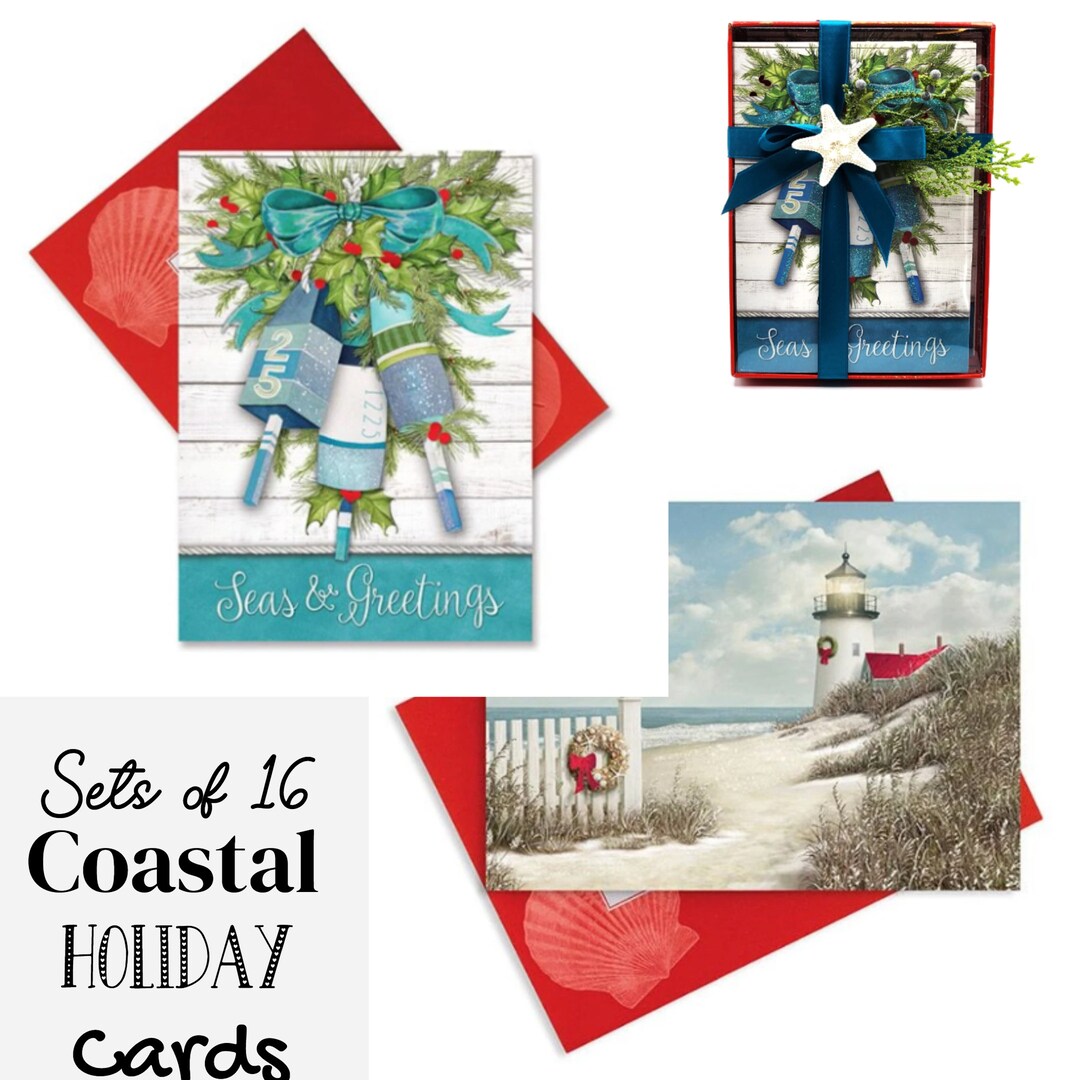 Beach Christmas Cards Coastal Christmas Cards Lighthouse Etsy