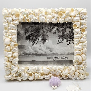 Beach Decor Seashell Frame, Nautical Coastal Decor Beach Wedding Gift or Shower Gift Shell Picture Frame, 5x7 image 4