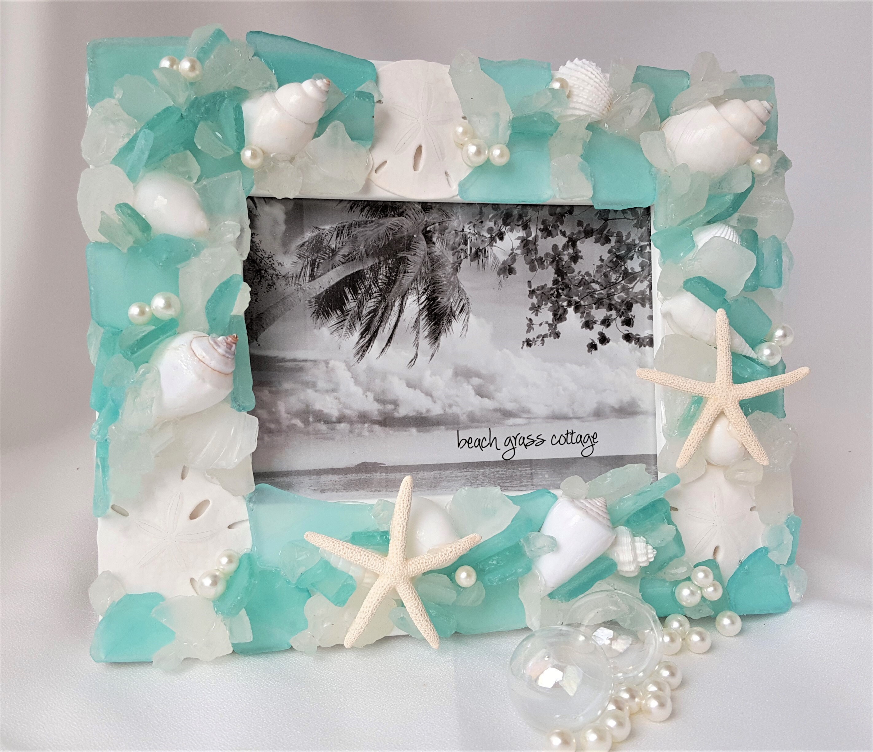 Sea Glass Frame Beach Glass Frame Beach Decor Seashell Etsy