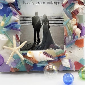 Sea Glass Picture Frame, Seaglass Frame for Sea Glass Art, Beach Coastal Decor, Beach Wedding Gifts 5x7 or 8x10 COLORFUL MIX image 7