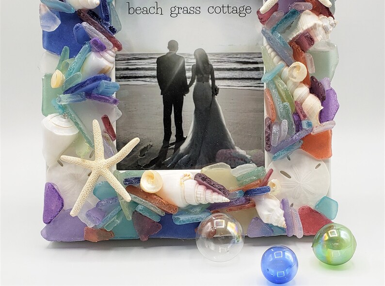 Sea Glass Picture Frame, Seaglass Frame for Sea Glass Art, Beach Coastal Decor, Beach Wedding Gifts 5x7 or 8x10 COLORFUL MIX image 7