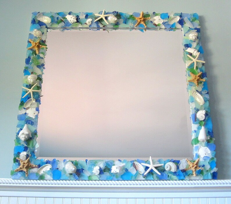 Beach Decor Sea Glass Mirror Nautical Beach Decor Sea Glass Mirror Nautical Image 0