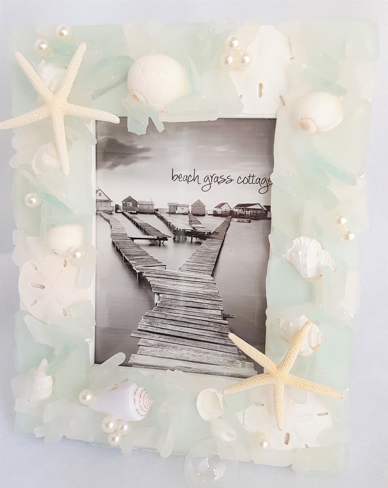 Beach Decor Sea Glass Frame Nautical Decor Beach Glass Frame Etsy