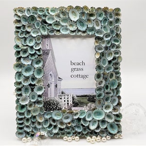 Seashell Picture Frame, Nautical Coastal Beach Decor Aqua Limpet Shell Art Frame for Beach Wedding Photo or Wedding Gift, 5x7 Bild 3