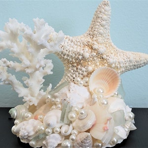 Beach Wedding Cake Topper, Nautical & Coastal Wedding Decor Cake Top, Starfish Coral and Shell Wedding Decor Cake Decoration image 5