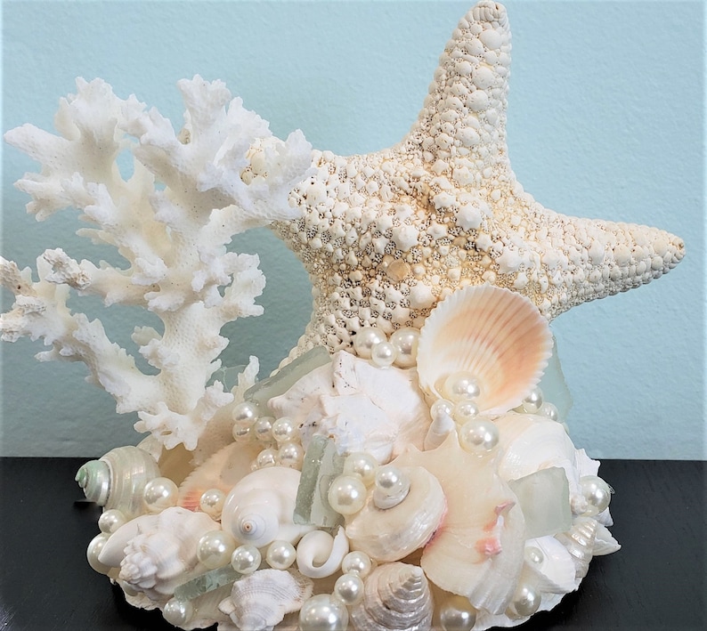 Beach Wedding Cake Topper, Nautical & Coastal Wedding Decor Cake Top, Starfish Coral and Shell Wedding Decor Cake Decoration image 5