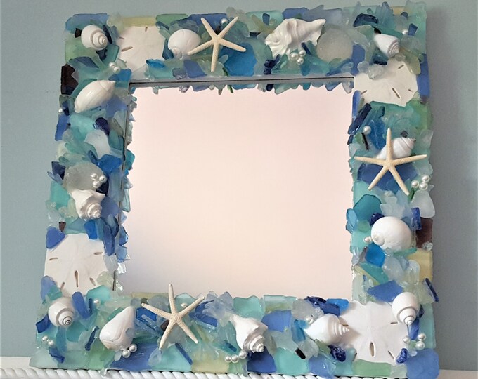 Beach Decor Sea Glass Mirror Nautical Decor Beach Glass Etsy