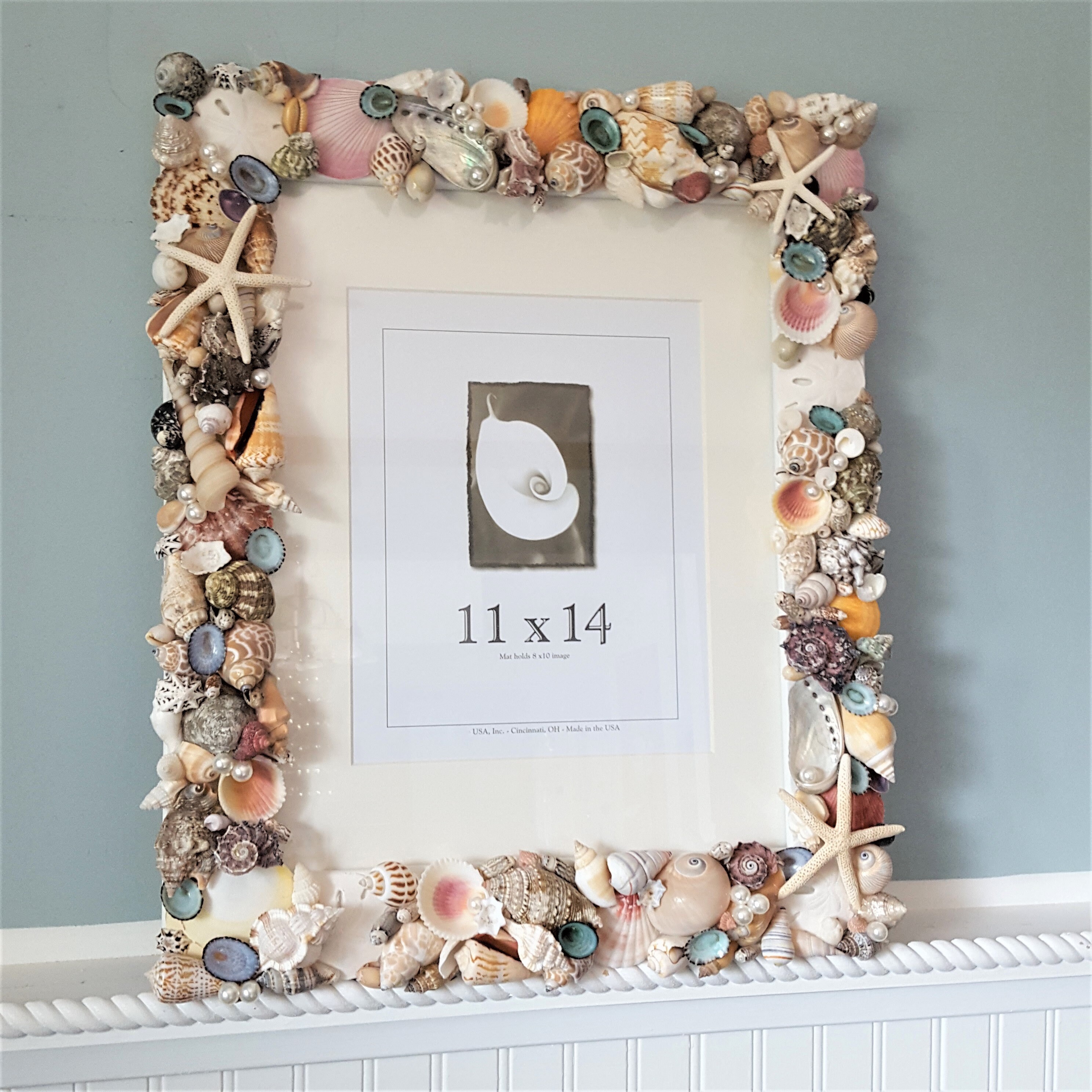 Beach Decor Seashell Frame Nautical Decor Shell Frame Etsy
