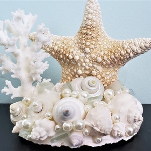 Starfish Cake Topper for Beach Weddings, Nautical Starfish Seashell & Sea Glass Cake Topper, Coastal Nautical Wedding, Beach Wedding Decor image 4