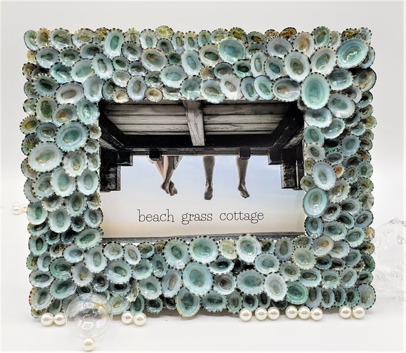 Aqua Limpet Seashell Frame: Coastal Nautical Beach Decor Shell Art Gift, 8x10