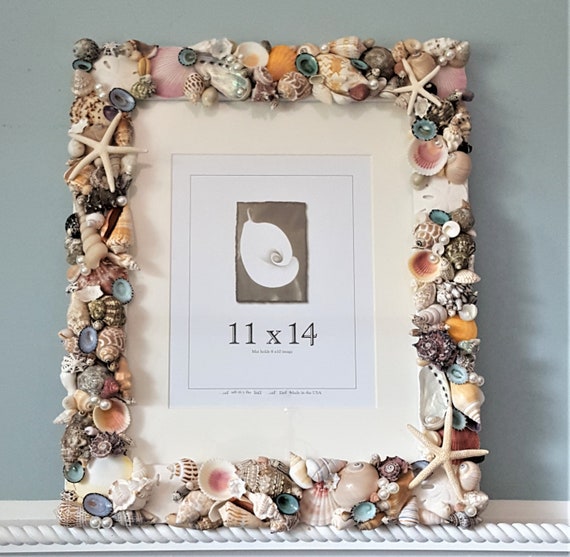 Beach Decor Sea Glass Wall Frame RUBY RED Coastal Decor Beach Glass Frame 10x13 OR 11x14 Nautical Decor Seaglass /& Seashell Frame
