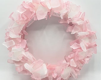 Sea Glass Wreath Beach Decor, Nautical Decor Sea Glass Art, Beach Glass Wreath, Seaglass Wreath, Beach Glass Art, Sea Glass Decor,  PINK