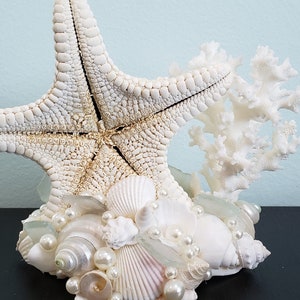 Starfish Cake Topper for Beach Weddings, Nautical Starfish Seashell & Sea Glass Cake Topper, Coastal Nautical Wedding, Beach Wedding Decor image 7