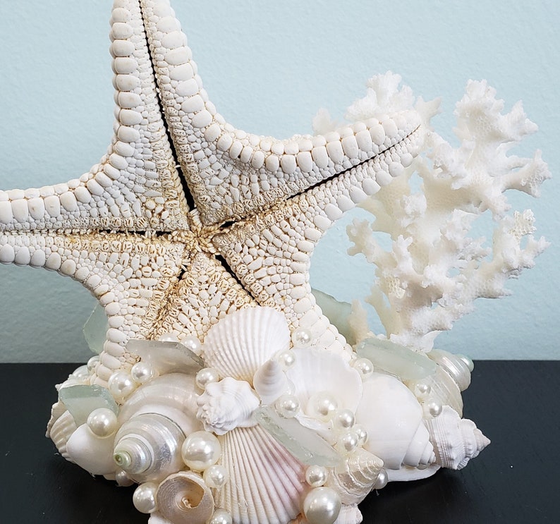 Starfish Cake Topper for Beach Weddings, Nautical Starfish Seashell & Sea Glass Cake Topper, Coastal Nautical Wedding, Beach Wedding Decor image 7