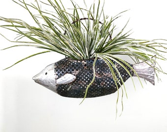 Lake Fish Decor, Beach Decor Fish Lantern, Coastal Decor Hanging Fish w Grasses, Lake Decor Hanging Fish, Lake Deck Decor Fish & Grass