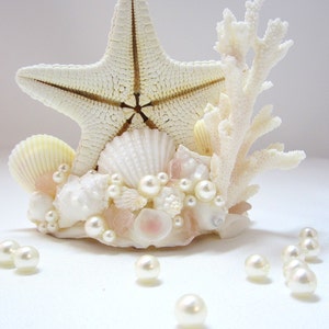 Beach Wedding Cake Topper, Nautical & Coastal Wedding Decor Cake Top, Starfish Coral and Shell Wedding Decor Cake Decoration image 4