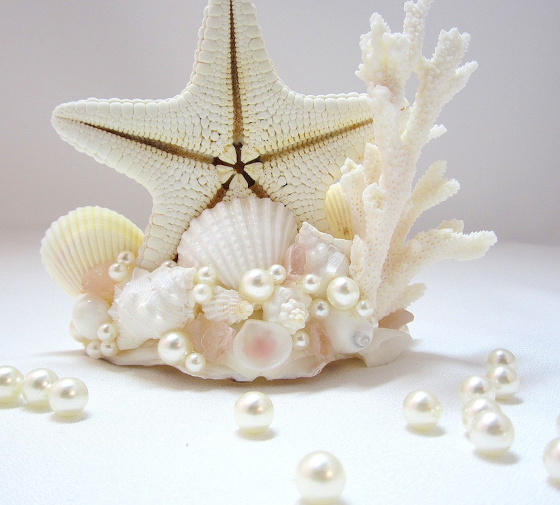 Beach Wedding Cake Topper, Nautical & Coastal Wedding Decor Cake Top, Starfish Coral and Shell Wedding Decor Cake Decoration image 4