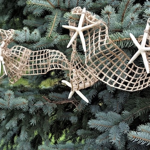 Beach Christmas Starfish Garland: Coastal Nautical Burlap Netting Home Decor, 10FT