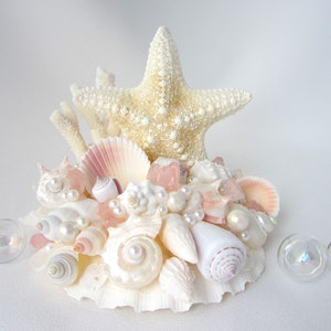 Starfish Cake Topper for Beach Weddings, Nautical Starfish Seashell & Sea Glass Cake Topper, Coastal Nautical Wedding, Beach Wedding Decor image 1