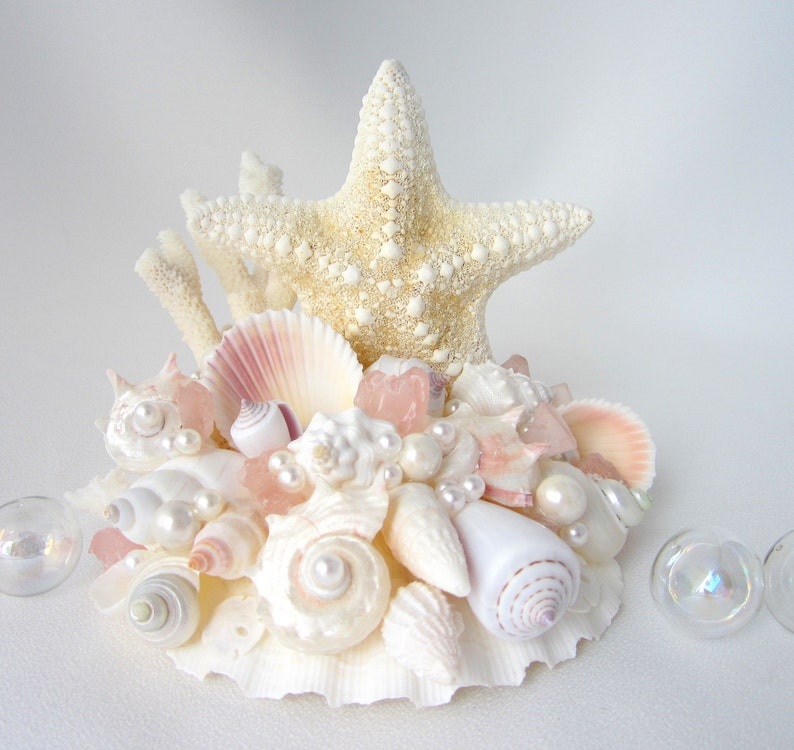 Starfish Cake Topper for Beach Weddings, Nautical Starfish Seashell & Sea Glass Cake Topper, Coastal Nautical Wedding, Beach Wedding Decor image 1