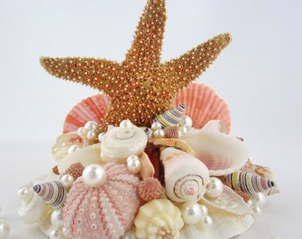 Starfish Cake Topper for Beach Weddings, Nautical Coastal Decor Sugar Starfish Cake Top, Seashell & Starfish Cake Decorationw Sea Glass