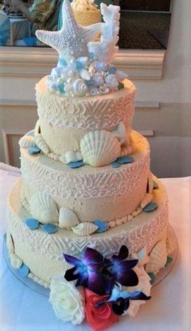 Beach Wedding Cake Topper, Nautical & Coastal Wedding Decor Cake Top, Starfish Coral and Shell Wedding Decor Cake Decoration image 9