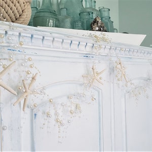 Beach Wedding Decor Starfish Garland, Coastal Wedding Pearl Garland, Pearl Beaded Garland for Beach Wedding Centerpieces, PEARL 5FT image 1