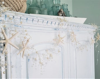 Beach Wedding Decor Starfish Garland,  Coastal Wedding Pearl Garland, Pearl Beaded Garland for Beach Wedding Centerpieces, PEARL 5FT