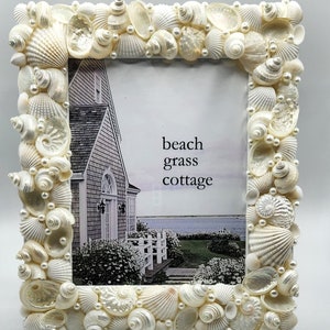 Beach Wedding Seashell Frame, Beach Coastal Wedding Gift, Nautical Decor Beach Wedding Frame, Coastal Beach Decor Shell Frame, 8x10 image 2