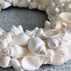 Beach Decor Seashell Wreath, Nautical Decor WHITE Shell Wreath, Coastal Decor Beach Wreath, Sea Shell Wreath, Seashell Decor, 12 WHITE image 6