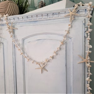 White Seashell Starfish Garland: Coastal Nautical Wedding or Christmas Tree Decor, 6FT